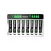 HiQuick 8 Pack AAA 1100mAh Rechargeable Batteries with 8 Bay LCD Smart Battery Charger Dual USB Input