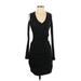 Lanston Cocktail Dress - Bodycon V Neck Long sleeves: Black Print Dresses - Women's Size Small