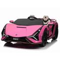 Lamborghini Sian 12V Electric Ride On Car with Parental Remote Control (Pink) | OutdoorToys | Two Seats, Lights, Safety Belt, Suspension, Opening Doors, Music, EVA Noise Reduction Wheels