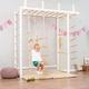 WoodandHearts Indoor Climbing Frame, Climbing Wall, Kids Gymnastics Bar, Swedish Ladder with Accessories in White+Natural Wood Color