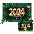 SDOTPMT 10x6.5ft 2024 Happy New Year Countdown Backdrop Green Plant Black Backgrounds Family Reunion Photography Background for New Year Party Decor Adults Portrait Photo Polyester Props