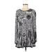 Esley Casual Dress - Mini Scoop Neck Long sleeves: Silver Paisley Dresses - Women's Size Medium - Paisley Wash