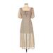 Sienna Sky Casual Dress - A-Line Square Short sleeves: Tan Dresses - Women's Size Small
