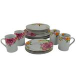 Three Star Im/Ex Inc. Floral Dinnerware Set - Service for 4 w/ Flower Accents, Ceramic in Indigo/Orange/Pink | Wayfair YL6020