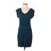 Medici Casual Dress - Mini V Neck Short sleeves: Teal Solid Dresses - Women's Size 5