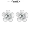 Bamoer U 0.1CT Moissanite Sakura Stud Earrings Blooming Flower Ear Studs Diamond Test Delicate