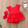 Nuovo arrivo 2 pezzi fiore rosso abbigliamento per bambini neonate pizzo Backless pagliaccetto