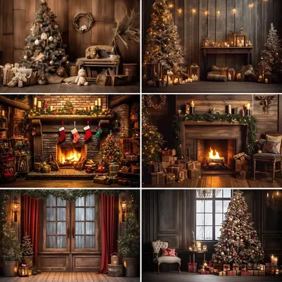 Bonvvie Christmas Photography Background Decor Fireplace Xmas Tree Gifts Family Party Portrait