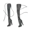 1/6 skala Schwarz 2b Schwester Leder Lange Stiefel mit hohen absätzen Mode Lace Up Schuhe mit Füße