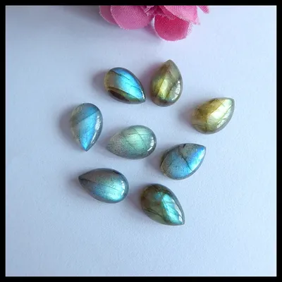 6 Stück Labradorit Teardrop Cabochons viel, Naturstein für DIY Ohrringe, Halskette, Armband