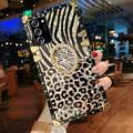 for Samsung Galaxy Note 20 Trunk Case Luxury for Women Girls Box Design Gold Glitter Bling Cute Leopard Pattern Soft Cover with Finger Ring Grip Kickstand Phone Skin