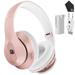 Pre-Owned Wireless Bluetooth Headphones Over Ear HiFi Stereo Headset with Microphone Foldable Bluetooth Headphones Rose Gold BOLT AXTION Bundle (Refurbished: Like New)