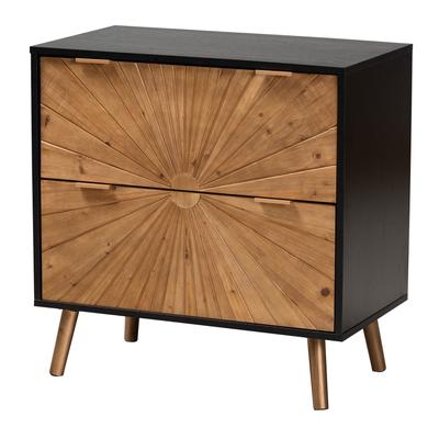 Richardson Mid-Century Transitional Two-Tone Black And Natural Brown Finished Wood 2-Drawer Storage by Baxton Studio in Natural Brown Black