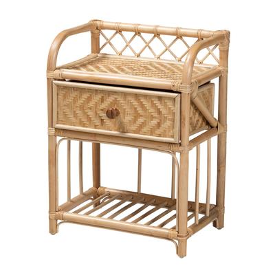 Kobie Modern Bohemian Natural Brown Rattan 1-Drawer Nightstand by Bali & Pari in Natural Brown