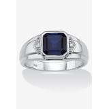 Men's Big & Tall 1.27 Cttw Platinum-Plated Silver Created Blue Sapphire Diamond Accent Ring by PalmBeach Jewelry in Blue (Size 11)