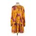 Marie Oliver Casual Dress - DropWaist High Neck Long sleeves: Orange Floral Dresses - New - Women's Size X-Small