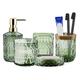 Bathroom Accessories Set, 5 Piece Glass Bathroom Accessory Set with Lotion Dispenser, Soap Box Door, Toothbrush, Glasses, Cotton Stem Pots (Green)