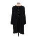 FP BEACH Casual Dress - Shirtdress Crew Neck Long sleeves: Black Solid Dresses - Women's Size X-Small