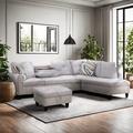 Latitude Run® Speegle Sectional Sofa L-Shape Sofa Couch Sofa w/ Ottoman Chaise Lounge Decorative Rivets Linen in Brown | Wayfair