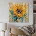 Rosalind Wheeler Kawena Yellow Blue Golden Sunflowers III On Wood Print Wood in Brown | 15 H x 15 W x 0.78 D in | Wayfair