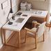 Corrigan Studio® Jonalee 2 Piece Solid Wood L-Shaped Desk & Chair Set Office Set w/ Chair Wood in White/Brown | Wayfair