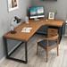 17 Stories Perice 3 Piece Solid Wood L-Shaped Desk & Chair Set Office Set w/ Chair Wood/Metal in Black/Brown/Green | Wayfair