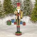 Zaer Ltd International 65.35" Tall Standing Iron Nutcracker in Gold w/ Candy Cane & LED Lights "Kane" | Wayfair ZR220429