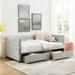 Upholstered Twin Size Daybed with Two Drawers, with Button and Copper Nail on Square Armsfor Bedroom, Beige