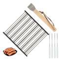 Hot Dog Roller Stainless Steel Sausage Roller Rack with Extra Long Wood Handle BBQ Hot Dog Griller For Evenly Cooked Hot Dogs 5 Hot Dog Capacity Come with 4 Stainless Steel Barbecue Fork