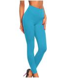 Fashion Stretch Yoga Pants for Women Solid Color High Waist Workout Tights Gym Exercise Girls Joggers(Available in Plus Size)(Blue M)
