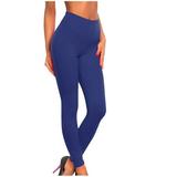 Fashion Stretch Yoga Pants for Women Solid Color High Waist Workout Tights Gym Exercise Girls Joggers(Available in Plus Size)(Dark Blue L)
