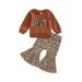 AMILIEe Halloween Toddler Baby Girl Pumpkin Long Sleeve Top Leopard Bell-Bottoms Outfits 0-4 Years