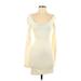 Sky Casual Dress - Bodycon Scoop Neck Long sleeves: Ivory Solid Dresses - Women's Size Small