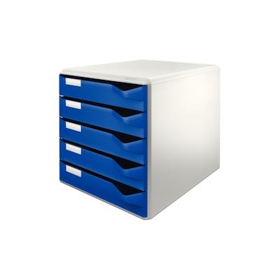 LEITZ Schubladenbox Postset 5 geschlossene Schubladen, blau, mit Auszugstopp, Maße: 285 x 290 x 355 mm
