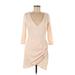 Nasty Gal Inc. Casual Dress - Wrap Plunge 3/4 sleeves: Pink Solid Dresses - Women's Size Medium