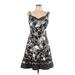 Nine West Casual Dress - A-Line V Neck Sleeveless: Black Floral Dresses - Women's Size 10