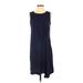 Saturday Sunday Casual Dress - A-Line Crew Neck Sleeveless: Blue Print Dresses - Women's Size Small Petite