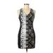 Lush Casual Dress - Sheath V Neck Sleeveless: Black Snake Print Dresses - Women's Size Medium