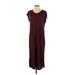 Raquel Allegra Casual Dress - Midi Scoop Neck Short sleeves: Burgundy Print Dresses - Women's Size Small