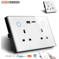 WIFI Smart Tuya USB Type C Wall Socket UK Plug Outlet 13A Power Touch Switch Wireless Energy