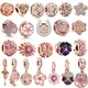 Rose Gold Plated Flower Bead Family Tree Pink Daisy Purple Pansy Charm Bead Fit Original Pandora