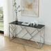 55" Gold Sofa Table w/ Sturdy Metal Frame and Black Tempered Glass Top