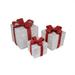 Set of 3 Silver Tinsel Gift Boxes with Red Bows Lighted Christmas Yard Art Decorations