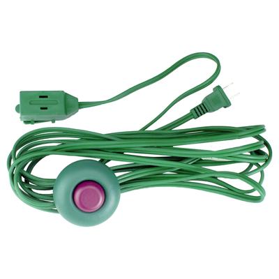 15' Green Indoor Power Extension Cord with 3-Outlets and Foot Switch