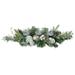 32" Green Frosted Pine Triple Candle Holder with Christmas Ornaments and Pinecones