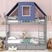 Wooden Twin Over Twin Bunk Bed Wood Bed with Tent and Drawers, Gray+Blue Tent