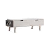 Wooden Coffee Table,Accent Table with Drawers,Wood Legs and Open Storage