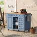 Blue Rolling Kitchen Island Cart w/ Storage, Floor Standing Sideboard