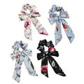 4Pcs Cloth Art Hair Band Printed Hair Tie Bowknot Ponytail Holders Hair Accessories for Women Girls (Floral Pattern Bowknot 4 colors)