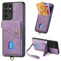 ELEHOLD Wallet Case for Samsung Galaxy S21 Ultra with Card Slots Detachable Wrist Strap Premium Leather Wallet Phone Case Work with Magnetic Car Mount Purple